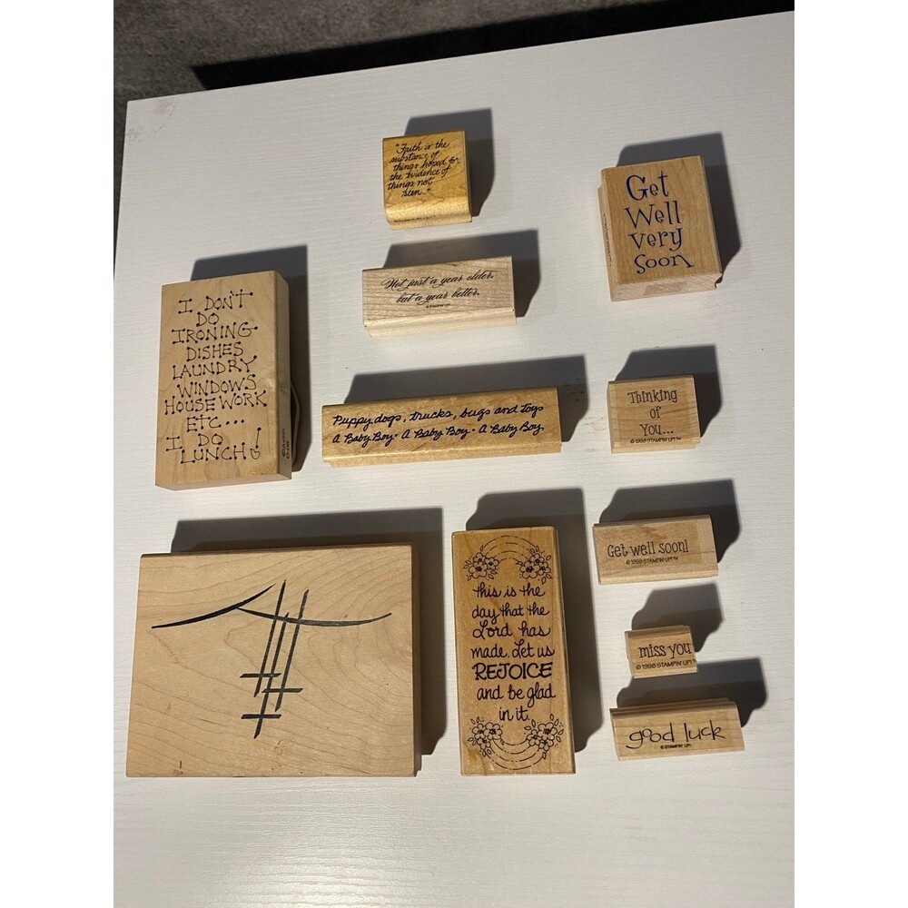 Lot of 11 Wood Mounted Rubber Stamps - Stampin' Up! & Judith - Sentiments & Fait
